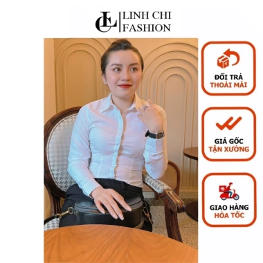 Sơ mi trắng tay dài LINH CHI vải lụa nhung cao cấp, không nhăn, mềm mịn, form đẹp tôn dáng sang trọng giá 185.000₫