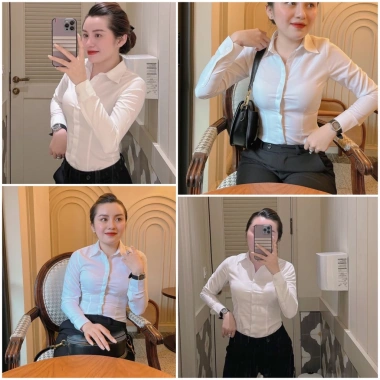 Sơ mi trắng tay dài LINH CHI vải lụa nhung cao cấp, không nhăn, mềm mịn, form đẹp tôn dáng sang trọng giá 185.000₫