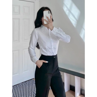 Sơ mi trắng tay dài LINH CHI vải lụa nhung cao cấp, không nhăn, mềm mịn, form đẹp tôn dáng sang trọng giá 185.000₫