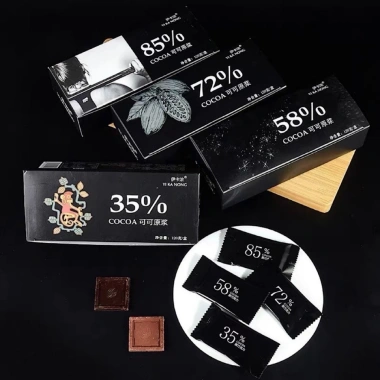 Socola Đen Nguyên Chất Không Đường hộp 24 Cái 120g Yikanong Ăn Kiêng Yum Yum