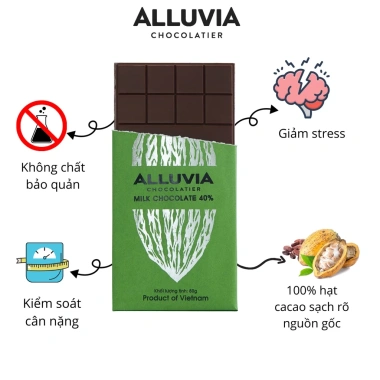 Socola sữa nguyên chất Alluvia 40% cacao ngọt ngào, giảm giá 42.000đ 5