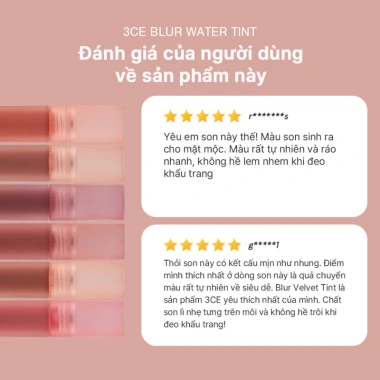Son Kem 3CE Blur Water Tint 4.6g - Viền môi mờ ảo, không lem, dưỡng ẩm, chỉ 328k
