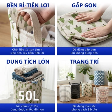 Sọt Vải Đựng Đồ Đa Năng 50L Túi Thùng Giỏ Đựng Quần Áo Đẹp, Chắc Chắn, Giá 39.600 VND