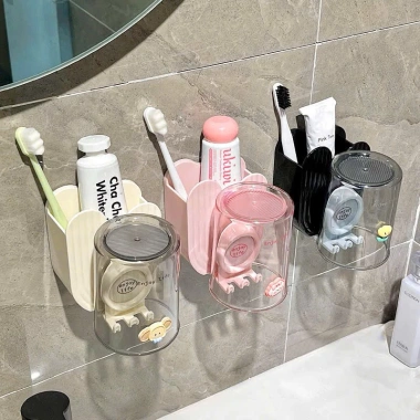 Sticker kệ đựng bàn chải, kem đánh răng, giá đựng, treo cốc, dán tường nhà tắm - 59.000₫
