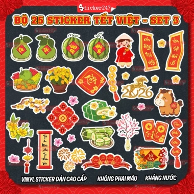 Sticker Tết 2.026 Bính Ngọ - Hình Dán Cổ Truyền Trang Trí Bao Lì Xì, Thiệp, Hộp Quà, Bình Nước, 15.900đ