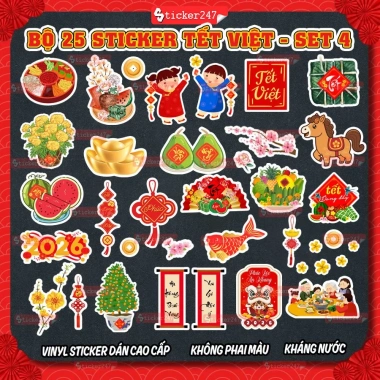 Sticker Tết 2.026 Bính Ngọ - Hình Dán Cổ Truyền Trang Trí Bao Lì Xì, Thiệp, Hộp Quà, Bình Nước, 15.900đ