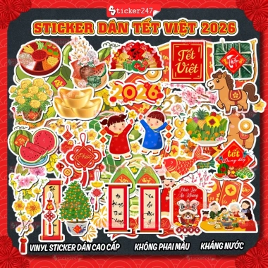 Sticker Tết 2.026 Bính Ngọ - Hình Dán Cổ Truyền Trang Trí Bao Lì Xì, Thiệp, Hộp Quà, Bình Nước, 15.900đ