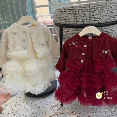 Sữa Kids Set Váy Dạ Công Chúa Tùng Ren Kèm Áo Khoác Dạ - Váy Tết Bé Gái 8‑18kg