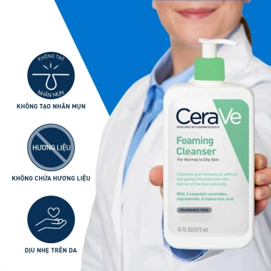 Sữa rửa mặt CeraVe 236ml Foaming – Dưỡng ẩm, giảm mụn, phù hợp mọi da, 85.000₫