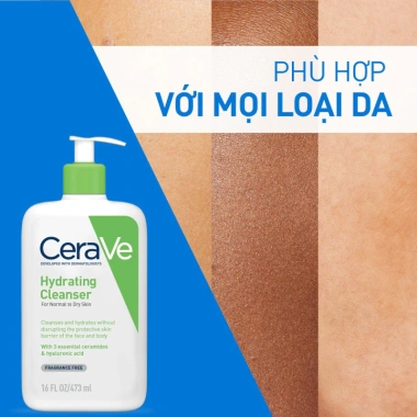 Sữa rửa mặt Cerave Cleanser 473ml - Dưỡng ẩm cho da thường và khô, 448.000đ