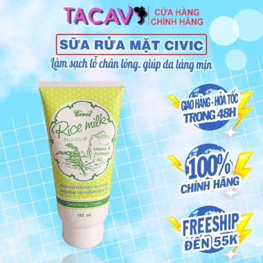 Sữa rửa mặt gạo Civic Rice Milk Thái Lan 180ml - Trắng da, dưỡng ẩm, chính hãng, giá chỉ 29.900đ