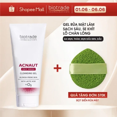Sữa Rửa Mặt Gel Biotrade Acnaut Oxy Wash - Làm sạch sâu, se khít lỗ chân lông, giảm mụn, giá chỉ 162.000₫ Sữa Rửa Mặt Gel Biotrade Acnaut Oxy Wash - Làm sạch sâu, se khít lỗ chân lông, giảm mụn, giá chỉ 162.000₫