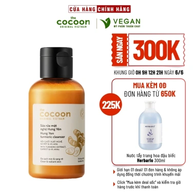 Sữa rửa mặt nghệ Hưng Yên Cocoon 140ml - Dưỡng sáng mịn da, thuần chay VEGAN