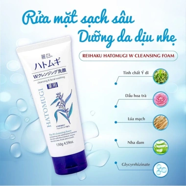 Sữa rửa mặt Reihaku Hatomugi Cleansing Foam 130g - Dưỡng ẩm, làm sáng da, giảm thâm, chỉ 58.5k