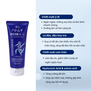 Sữa rửa mặt Reihaku Hatomugi Cleansing Foam 130g - Dưỡng ẩm, làm sáng da, giảm thâm, chỉ 58.5k