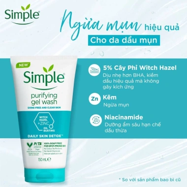 Sữa rửa mặt Simple làm sạch dịu nhẹ, da sáng mịn, cấp ẩm, phù hợp mọi loại da - Giá 119.000 VND