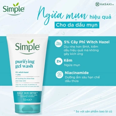 Sữa rửa mặt Simple làm sạch dịu nhẹ, da sáng mịn, cấp ẩm, phù hợp mọi loại da - Giá 119.000 VND