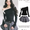 SUGAL Set Áo Thun Trễ Lệch Vai kèm Dây Nơ, Đai và Chân Váy Xếp Ly Phồng Giảm giá trước Tết