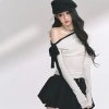 SUGAL Set Áo Thun Trễ Lệch Vai kèm Dây Nơ, Đai và Chân Váy Xếp Ly Phồng Giảm giá trước Tết 6
