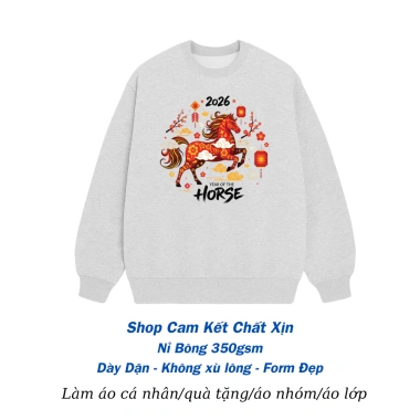 Sweater áo Tết họa tiết ngựa 2.026 nỉ bông dày dặn - Quà tặng du xuân gia đình