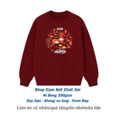 Sweater áo Tết họa tiết ngựa 2.026 nỉ bông dày dặn - Quà tặng du xuân gia đình