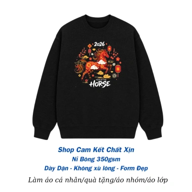Sweater áo Tết họa tiết ngựa 2.026 nỉ bông dày dặn - Quà tặng du xuân gia đình