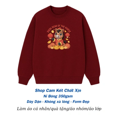 Sweater áo Tết họa tiết ngựa 2.026 nỉ bông dày dặn - Quà tặng du xuân gia đình