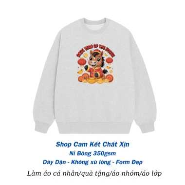 Sweater áo Tết họa tiết ngựa 2.026 nỉ bông dày dặn - Quà tặng du xuân gia đình