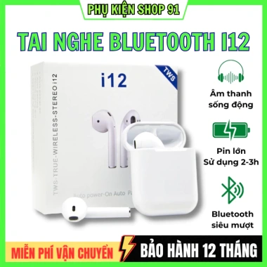 Tai Nghe Bluetooth 5.0 I.12 Nhét Tai Không Dây - Giá 14.500đ, Bảo Hành 12 Tháng