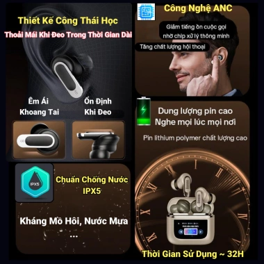 Tai nghe Bluetooth 5.4 V8 không dây, cảm ứng LCD, ANC, âm thanh cực đã - 139k 3