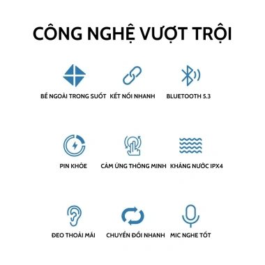 Tai nghe Bluetooth B45 nhét tai trong suốt, LED, bass mạnh, Mic, tặng Ốp và Dây, chỉ 99.000₫ 4