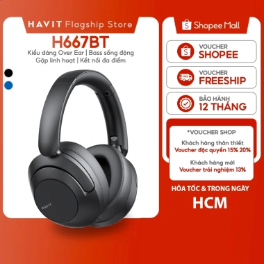 Tai nghe Bluetooth Havit H667BT 20h pin, BT 5.3, kết nối 2 thiết bị, chỉ 379k