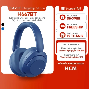Tai nghe Bluetooth Havit H667BT 20h pin, BT 5.3, kết nối 2 thiết bị, chỉ 379k