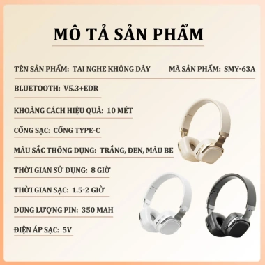 Tai Nghe Bluetooth JBLue 63A Không Dây Gập Gọn, Bass Mạnh, Đệm Mú Thoáng Khí - 179k