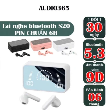 Tai nghe Bluetooth không dây S20 cảm ứng - Bass mạnh, siêu nhỏ gọn, pin 6h, chỉ 87.000đ - AUDIO365