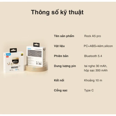 Tai nghe Bluetooth không dây TWS Rockspace A5 Pro ANC, mic, BH 12 tháng 610.000