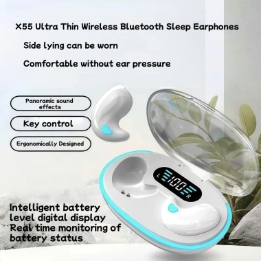 Tai nghe Bluetooth không dây X55 siêu mỏng nhẹ, âm thanh trung thực, pin thông minh, micrô trong suốt - Giá 69.999 VND