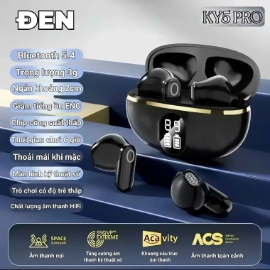 Tai Nghe Bluetooth KY5 PRO M10 Trong Suốt – Màn Số, Giảm Ồn, Mic, Giá 20.000đ