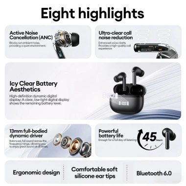 Tai nghe Bluetooth Lenovo LE232 ANC 6.0, khử tiếng ồn, màn hình LED Giá 269.000₫