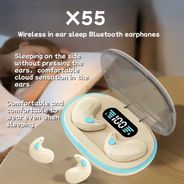 Tai nghe Bluetooth ngủ không dây X55 bán trong suốt, nút điều khiển - 61.999 VND