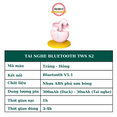 Tai nghe Bluetooth TWS S2 âm thanh ấm, màu trẻ trung, game và nhạc - 89.000 VND 2