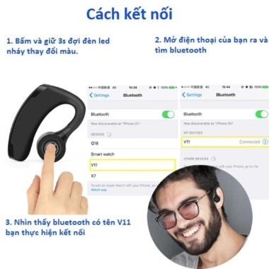 Tai Nghe Bluetooth V11 Móc Vành Tai - Đàm Thoại Rõ, Chống Ồn, Pin Lâu, Kết Nối 2 Thiết Bị 7