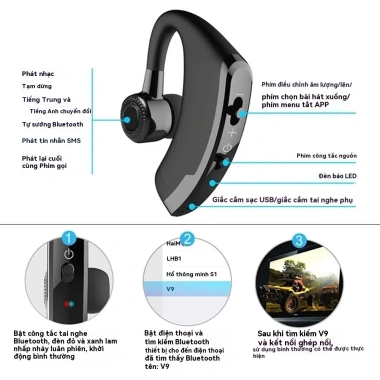Tai nghe Bluetooth V9 5.0 không dây - Thời lượng dài, âm thanh tốt, phù hợp lái xe - 68.000đ 4 Tai nghe Bluetooth V9 5.0 không dây - Thời lượng dài, âm thanh tốt, phù hợp lái xe - 68.000đ 4