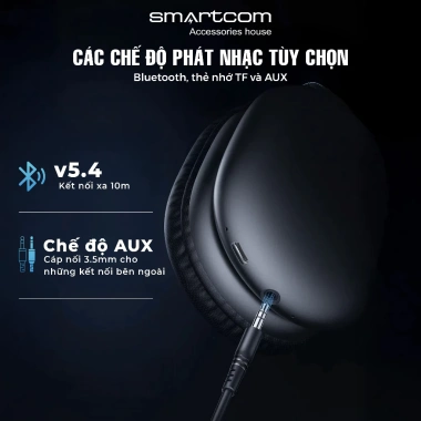 Tai nghe Bluetooth W65 Hoco chụp tai 45h pin, ANC, không dây/cắm dây, tặng bọc da - 535k