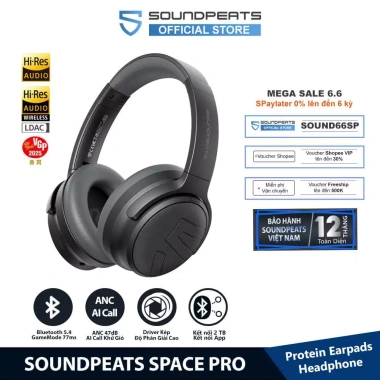 Tai Nghe Chụp Tai Bluetooth SoundPEATS Space Pro - Pin 151h, LDAC, Bluetooth 5.4, Giá 1.365.000₫