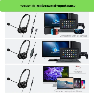 Tai Nghe Chụp Tai Có Dây Với Micro Đàm Thoại, Phù Hợp Laptop PC Điện Thoại - Giá 166.000 VND 4 Tai Nghe Chụp Tai Có Dây Với Micro Đàm Thoại, Phù Hợp Laptop PC Điện Thoại - Giá 166.000 VND 4