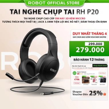 Tai Nghe Chụp Tai ROBOT RH-P20 Âm Thanh 3D, Hỗ Trợ AUX, Bảo Hành 12 Tháng 1 Đổi 1 - Giá 389.000đ