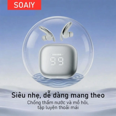Tai nghe không dây Soaiy M02 – Âm thanh chất lượng, pin 20h, AI dịch, chống nước & ồn, giá 300k
