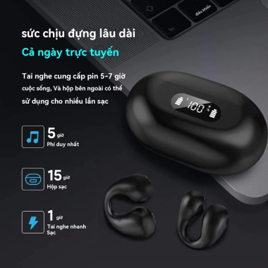 Tai nghe không dây TWS Q80 Bluetooth 5.3 Earclip Touch LED: Thiết kế cảm ứng, dây dẫn xương, giá 125k