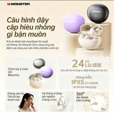 Tai nghe Monster N88 Bluetooth 5.4 - 28h pin, khử ồn gọi, IPX4, giảm giá 336k 7